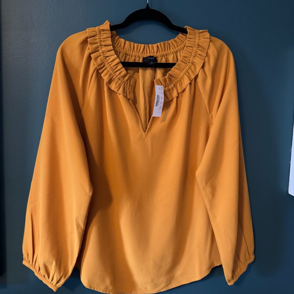 J.Crew Drapey Ruffle-Neck Top in 365 Crepe – Size Large - Size L - MF0071